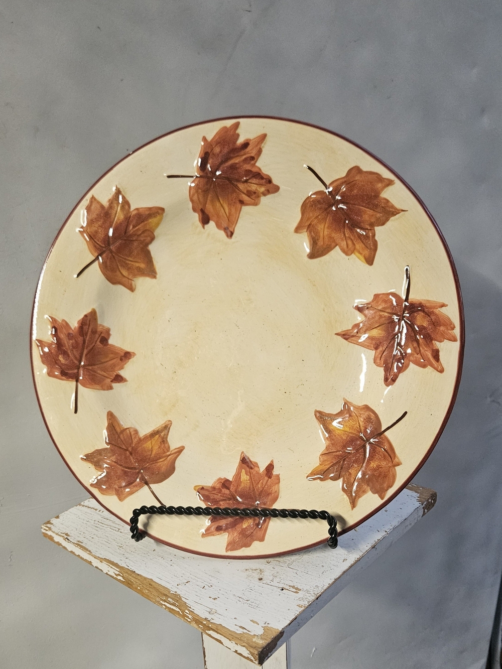 Autumn Leaf Ceramic Dinner Plate - Brown/Beige